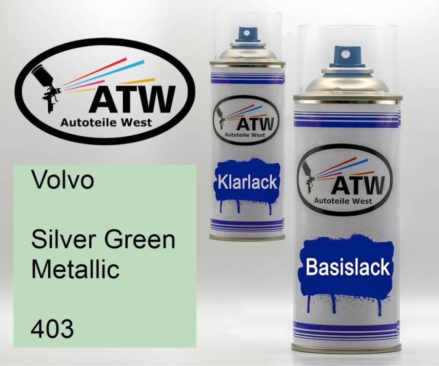 Volvo, Silver Green Metallic, 403: 400ml Sprühdose + 400ml Klarlack - Set, von ATW Autoteile West.